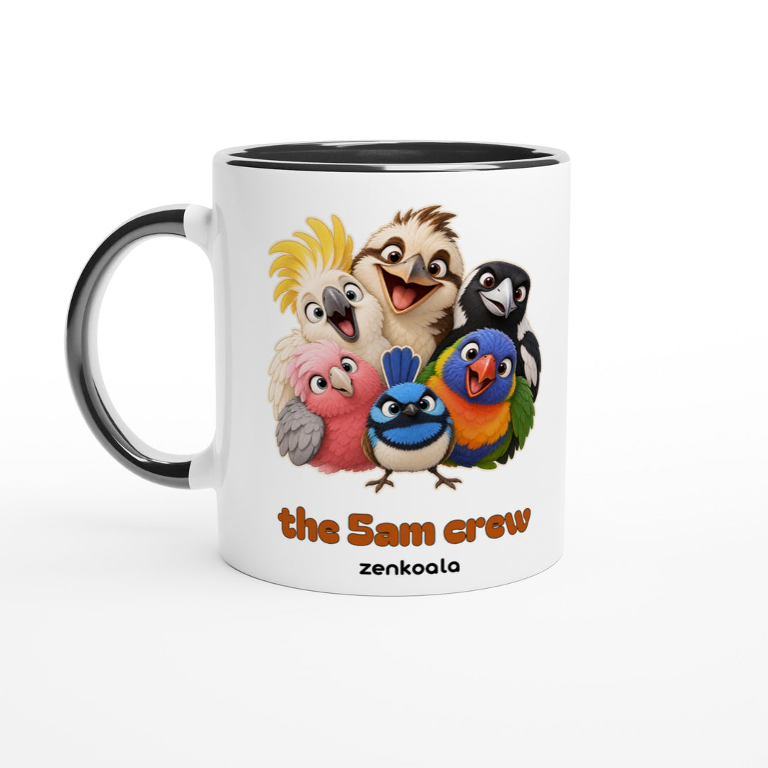 The 5am Crew mug in black: white with a black rim, inside and handle, Zen Koala Australia