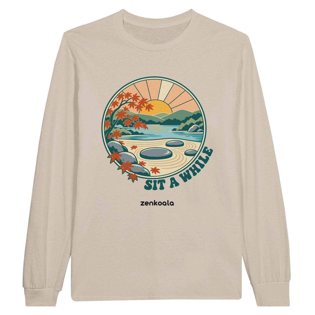 Zen Garden Sit a While feel-good long sleeve tee in sand, Zen Koala Australia