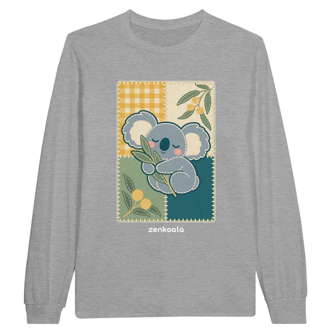 Koala Quilt feel-good long sleeve tee in sports grey, Zen Koala Australia