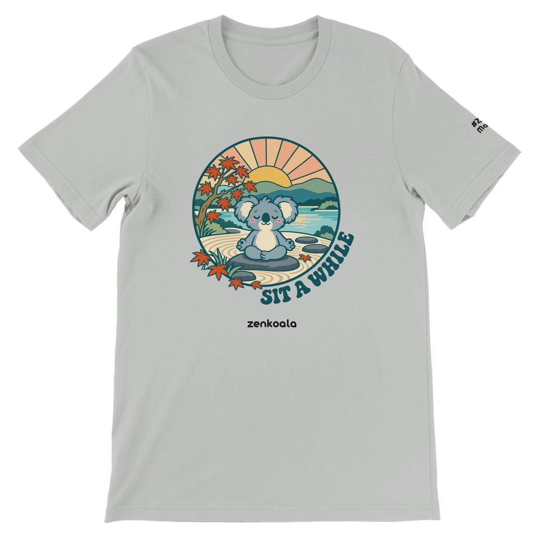 Sit a While feel-good tee in silver, Zen Koala Australia