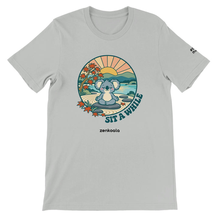 Sit a While feel-good tee in silver, Zen Koala Australia