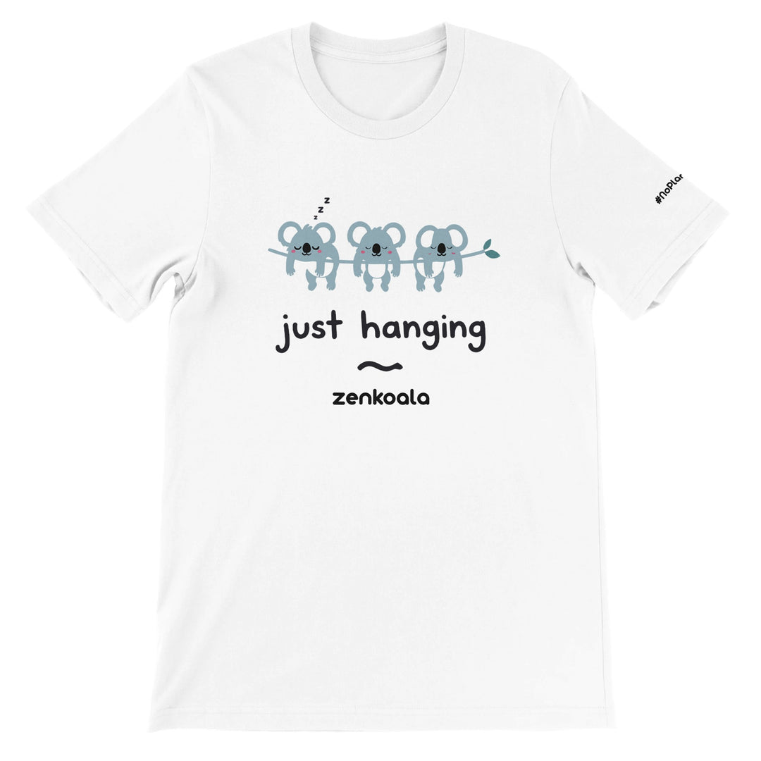 Just Hanging feel-good tee in white — Zen Koala Australia