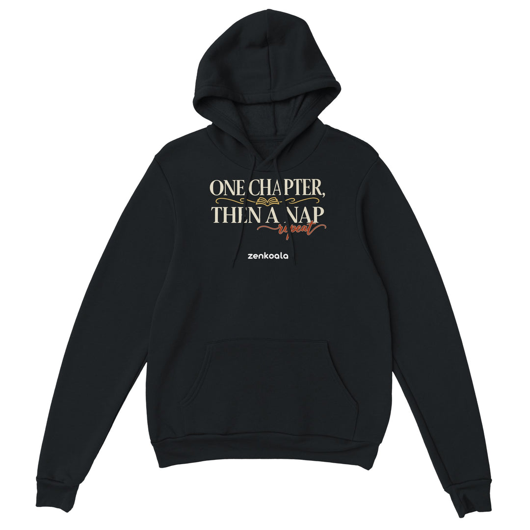 One Chapter Then a Nap feel-good hoodie in black, Zen Koala Australia