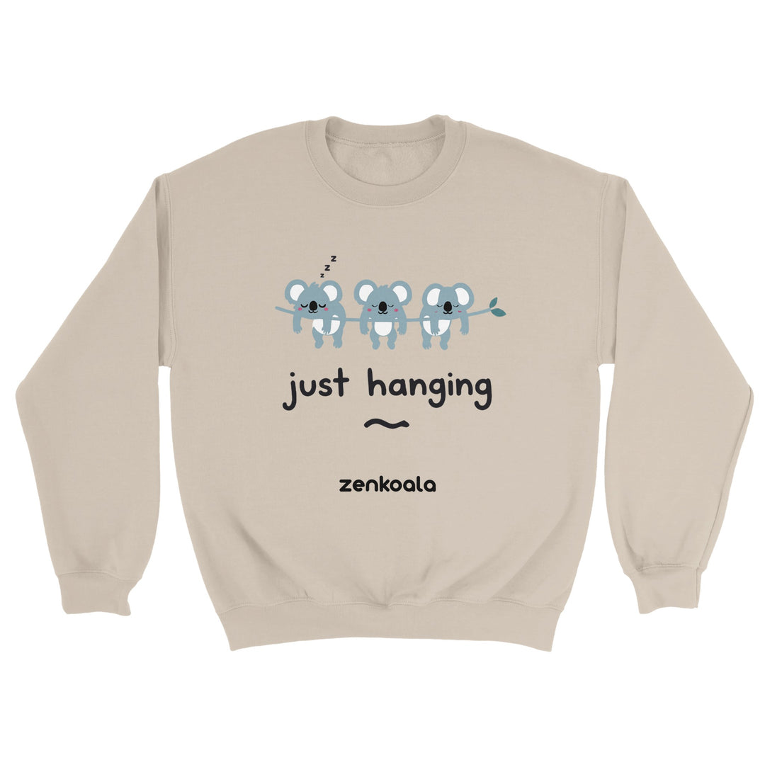 Just Hanging feel-good sweatshirt in sand — Zen Koala Australia