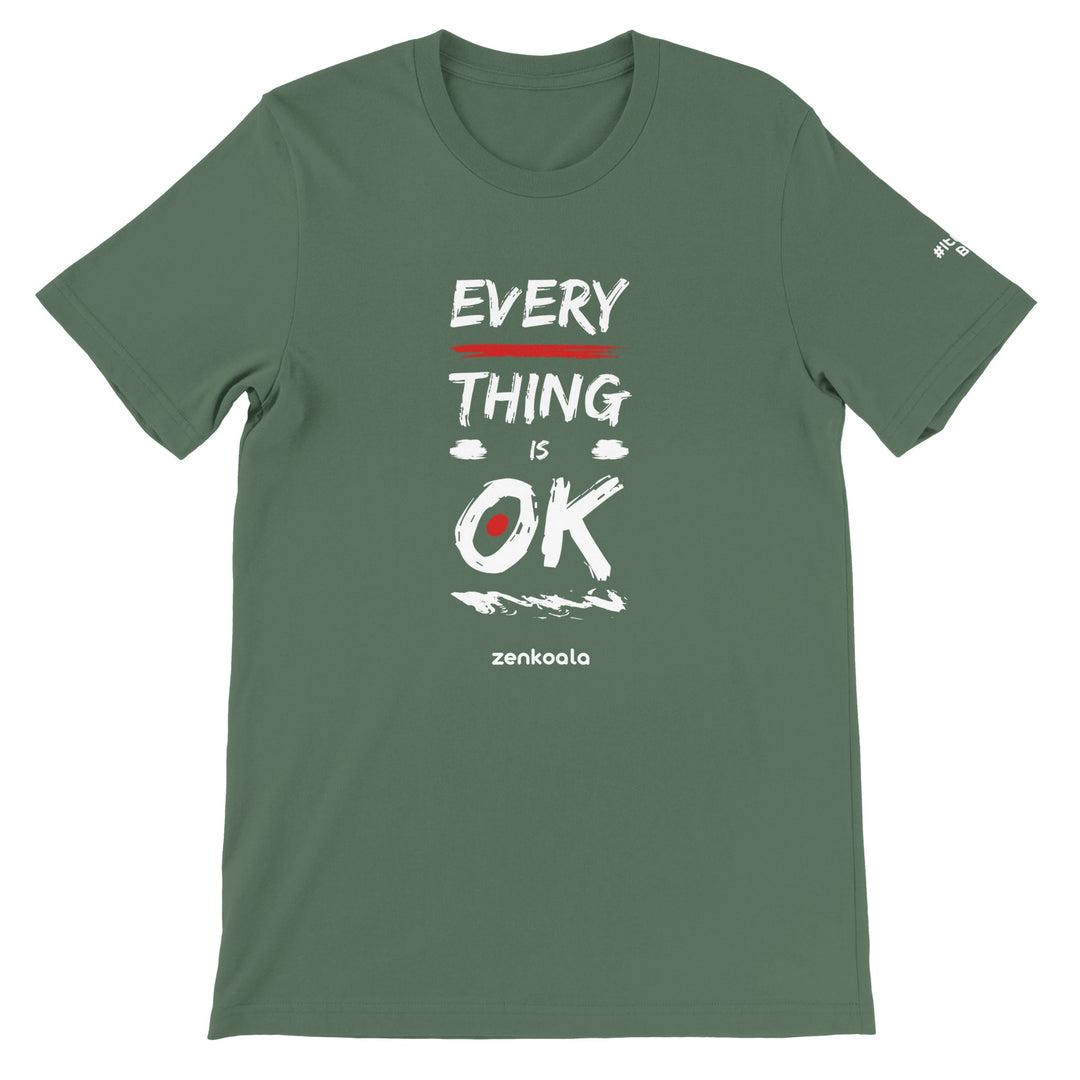 Everything is OK feel-good tee in military green, Zen Koala Australia