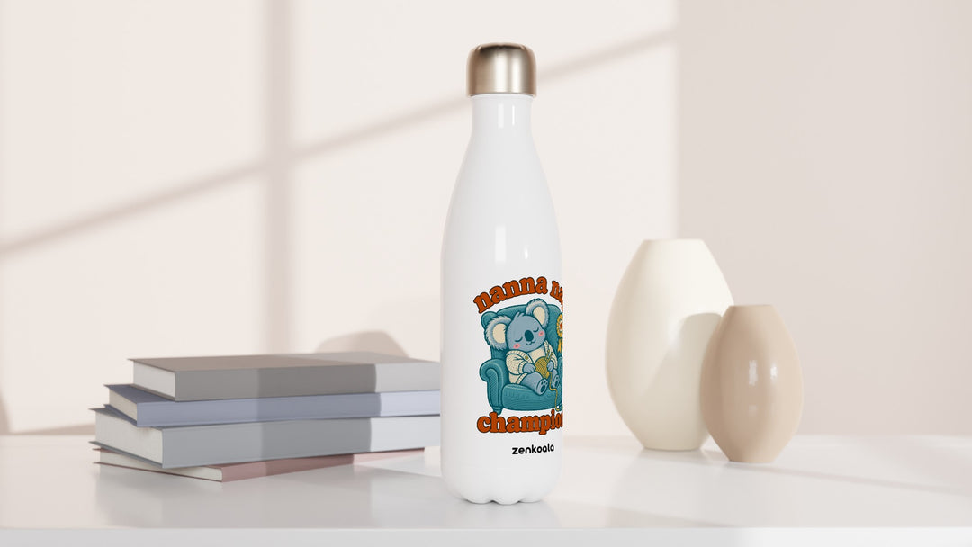 Nanna Nap Champion water bottle beside books and vases, Zen Koala Australia