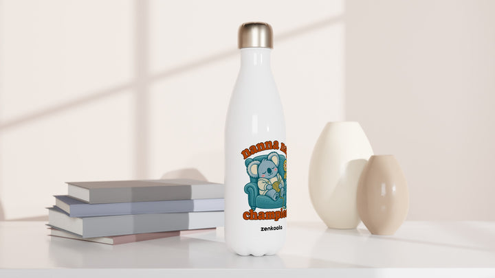 Nanna Nap Champion water bottle beside books and vases, Zen Koala Australia