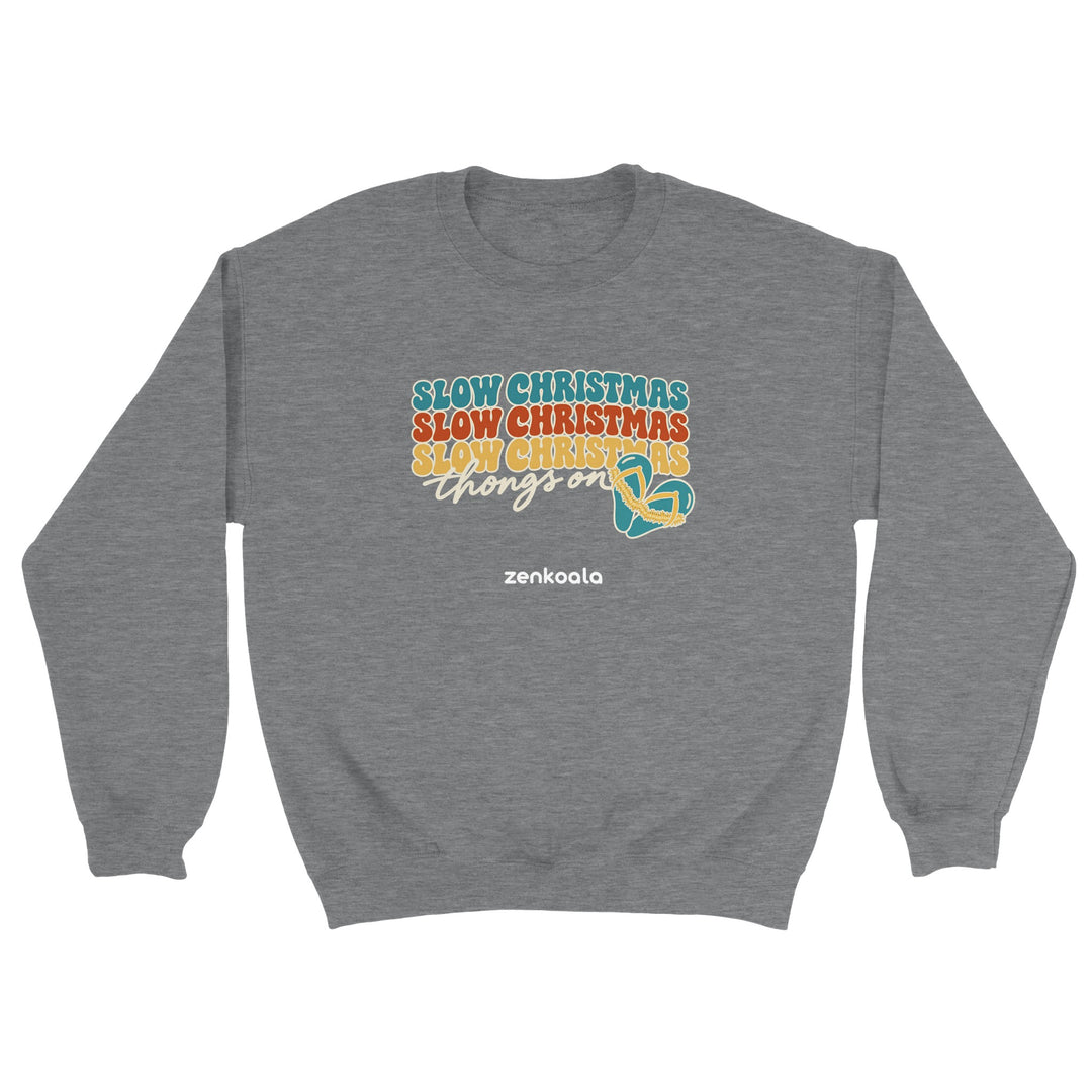 Slow Christmas Thongs On feel-good sweatshirt in sport grey, Zen Koala Australia