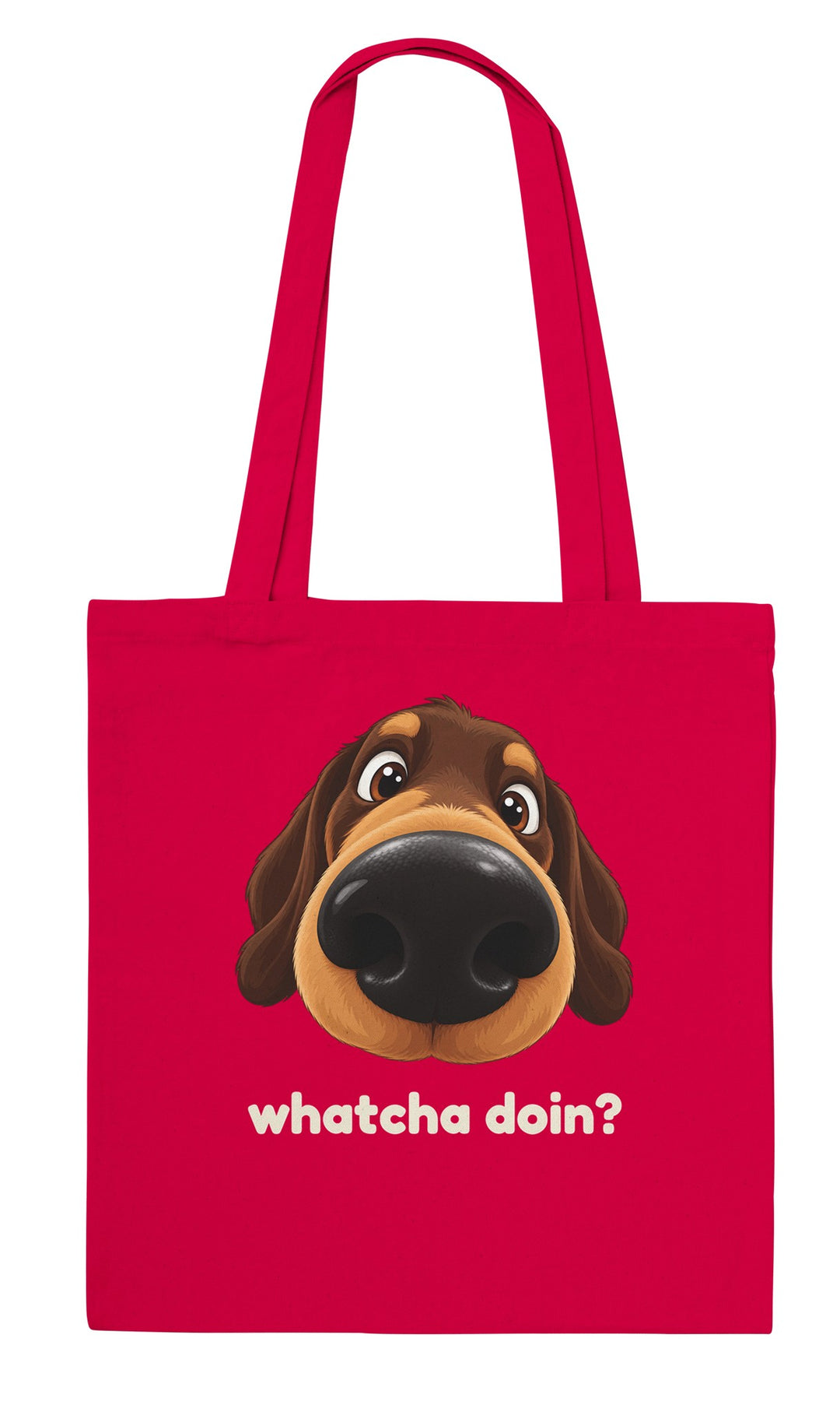 Whatcha Doin? feel-good tote bag in red, Zen Koala Australia