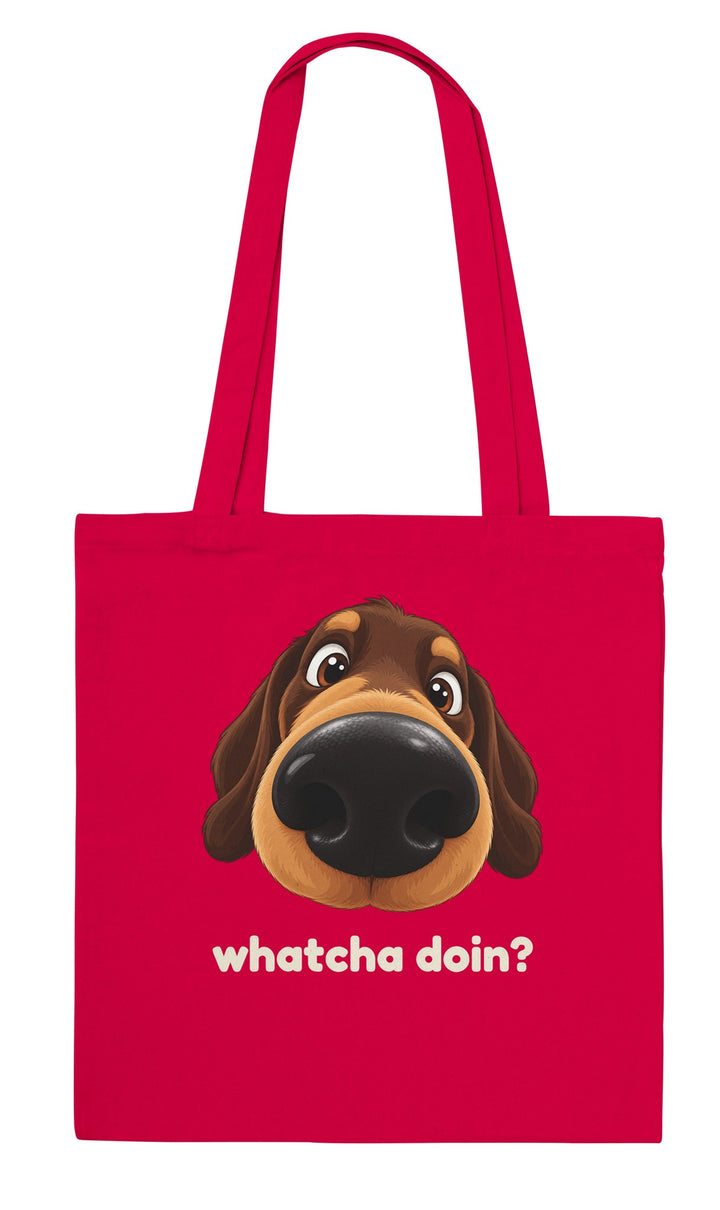 Whatcha Doin? feel-good tote bag in red, Zen Koala Australia