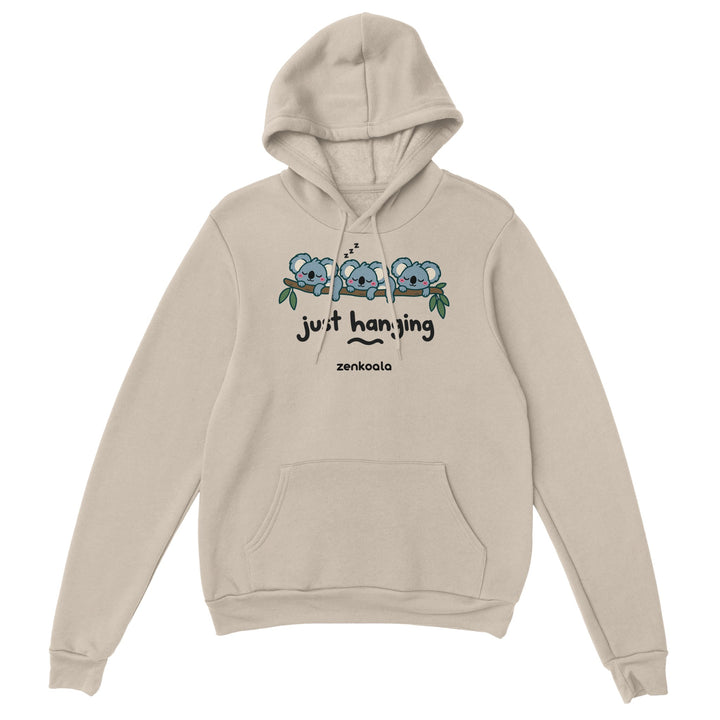 Just Hanging feel-good hoodie in sand, Zen Koala Australia