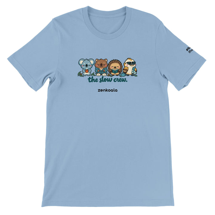 The Slow Crew feel-good tee in light blue, Zen Koala Australia