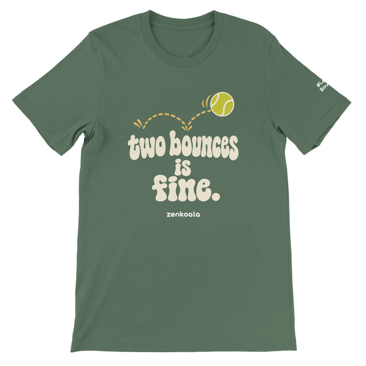 Two Bounces Is Fine feel-good tee in military green, Zen Koala Australia