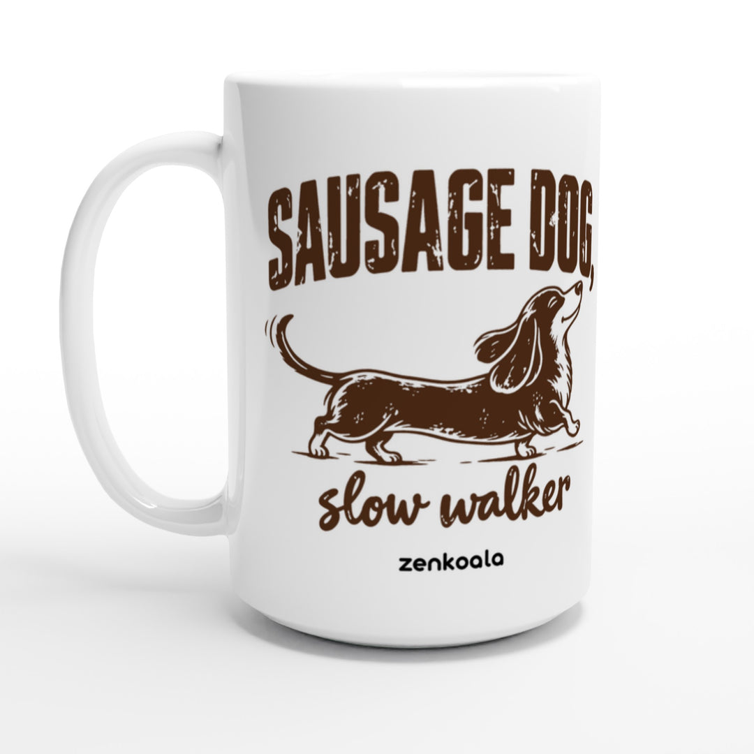 Sausage Dog Slow Walker feel-good 15oz mug: a sausage dog taking its time, Zen Koala Australia
