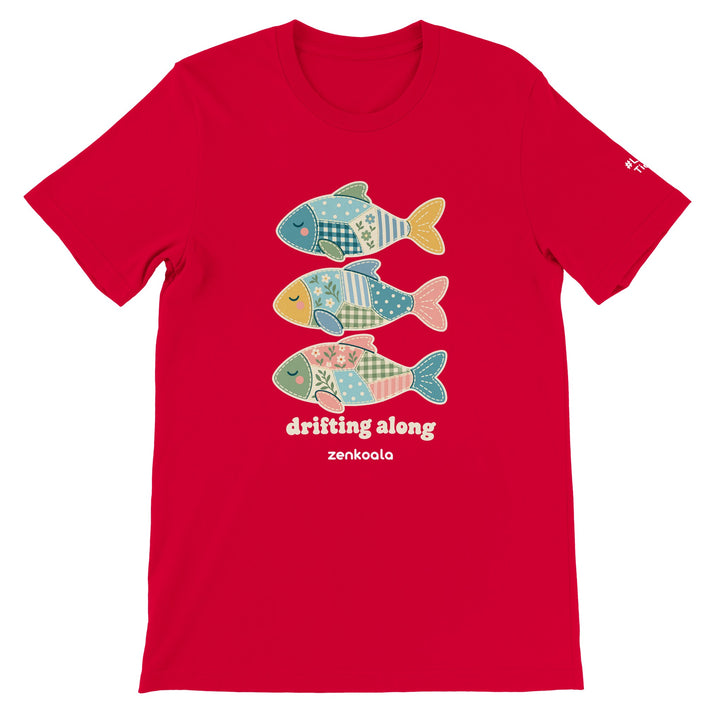 Drifting Along Fish feel-good tee in red, Zen Koala Australia