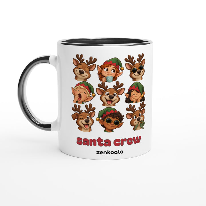 Santa Crew mug in black: white with a black rim, inside and handle, Zen Koala Australia