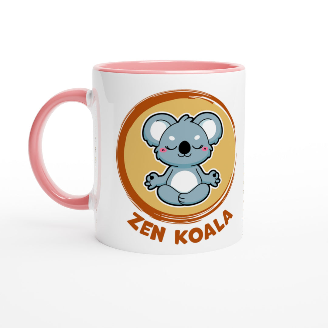 Zen Koala mug in pink: white with a pink rim, inside and handle, Zen Koala Australia