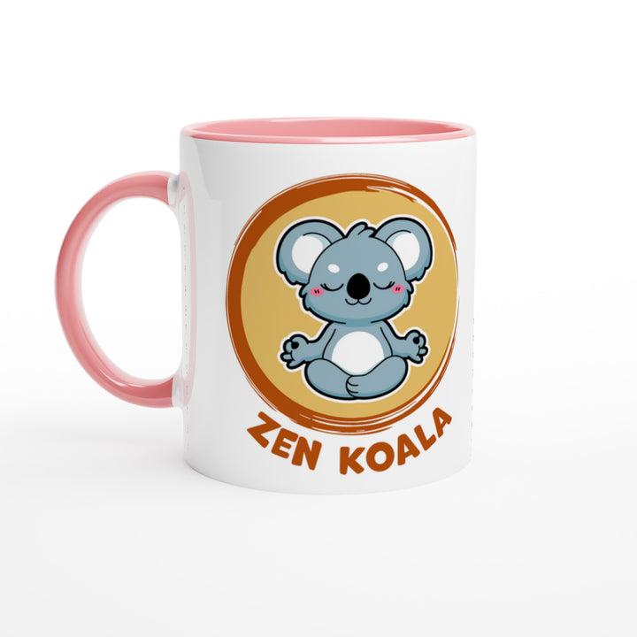 Zen Koala mug in pink: white with a pink rim, inside and handle, Zen Koala Australia