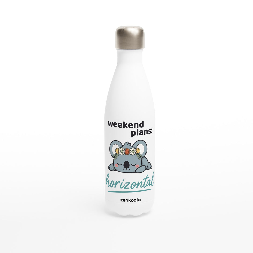 Weekend Plans Horizontal Koala feel-good water bottle: a sleepy koala in a wildflower crown, Zen Koala Australia