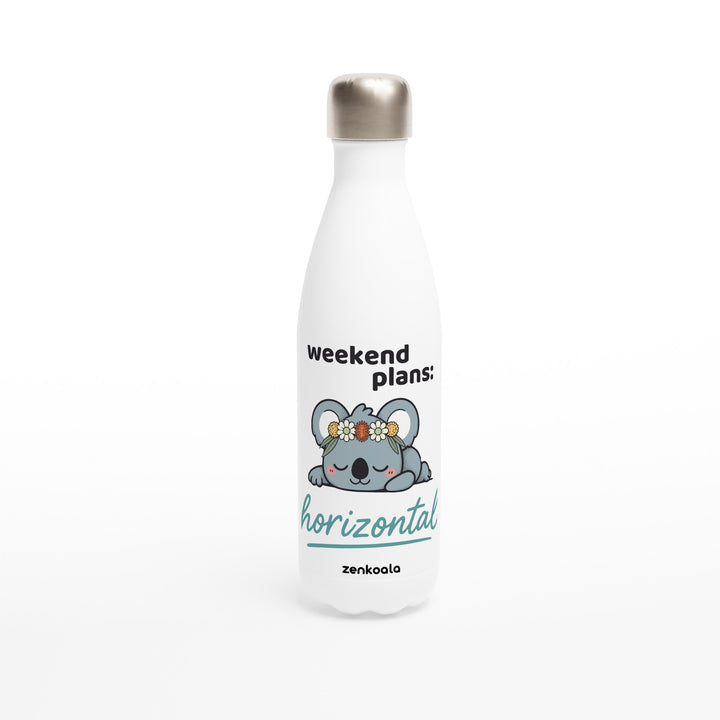 Weekend Plans Horizontal Koala feel-good water bottle: a sleepy koala in a wildflower crown, Zen Koala Australia