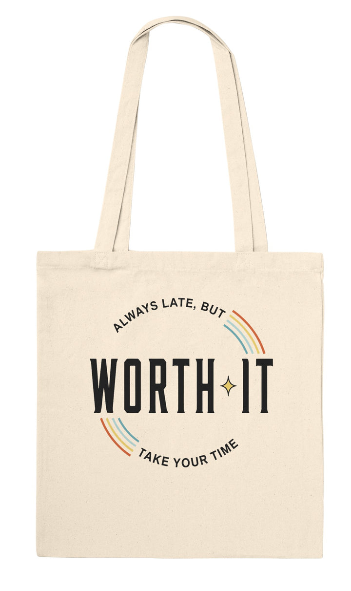 Always Late But Worth It feel-good tote bag in natural, Zen Koala Australia