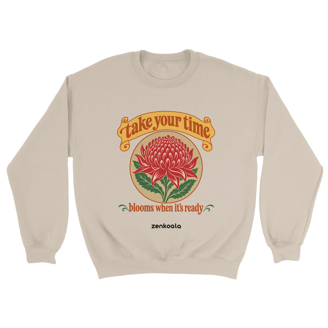 Take Your Time feel-good sweatshirt in sand, Zen Koala Australia
