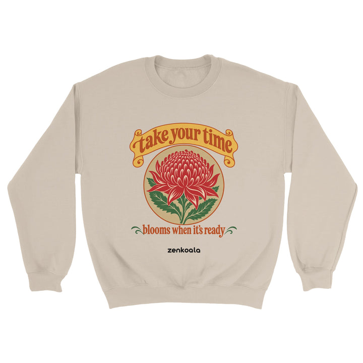 Take Your Time feel-good sweatshirt in sand, Zen Koala Australia