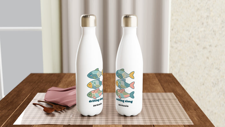 Two Drifting Along Fish water bottles on a table, Zen Koala Australia