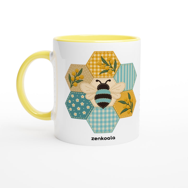 Honeycomb Bee feel-good mug: a faux patchwork honeycomb, Zen Koala Australia
