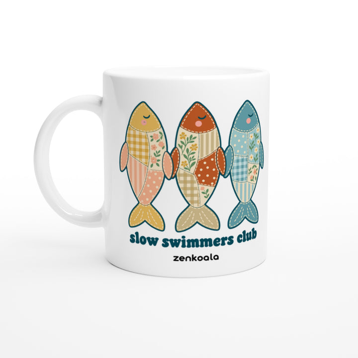 Slow Swimmers Club mug in all white, Zen Koala Australia