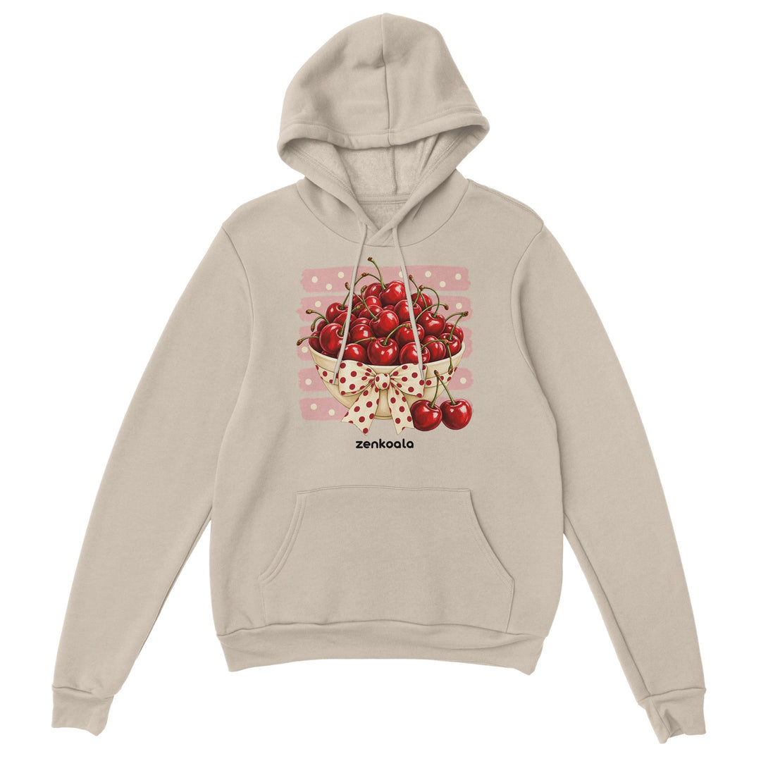 Cherries feel-good hoodie in sand, Zen Koala Australia