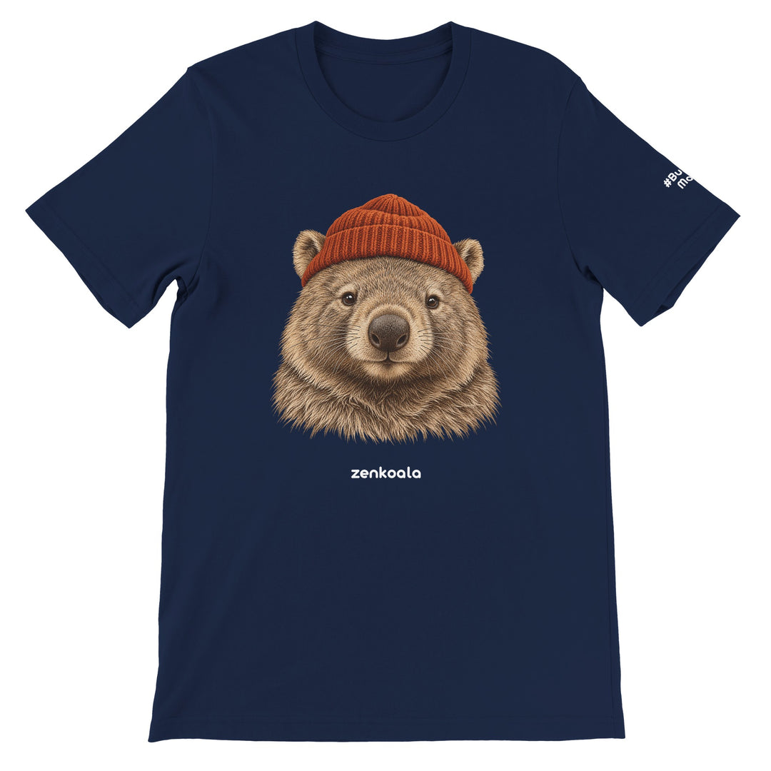 Wombat Beanie feel-good tee in navy, Zen Koala Australia