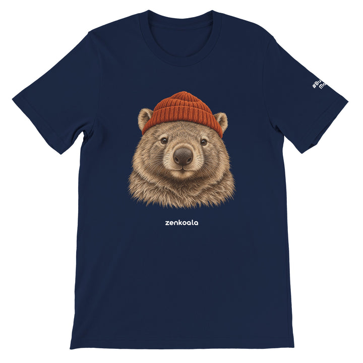 Wombat Beanie feel-good tee in navy, Zen Koala Australia