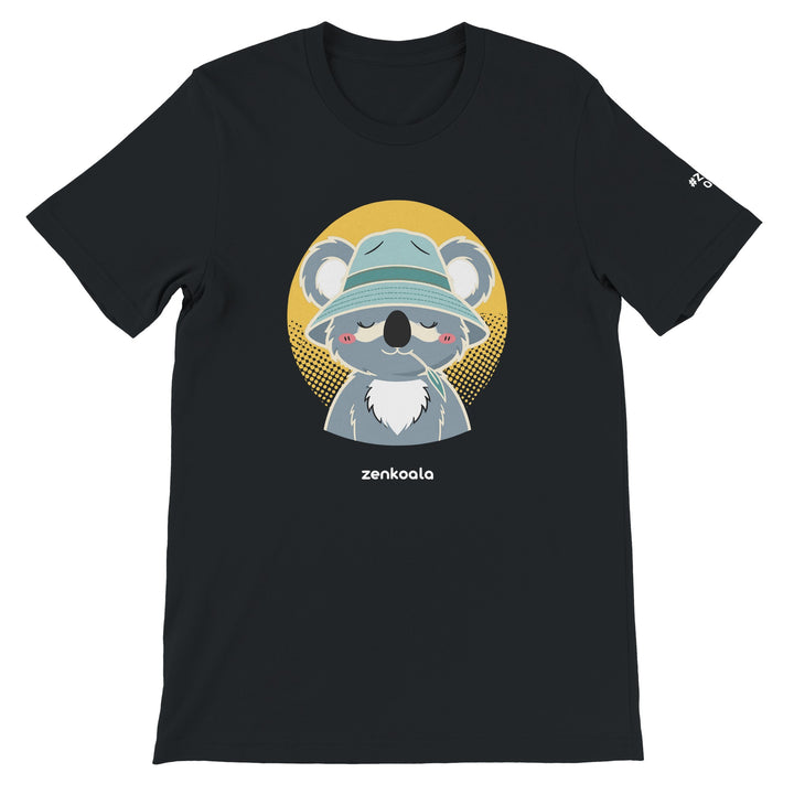 Koala Zinc and Bucket Hat feel-good tee in black, Zen Koala Australia