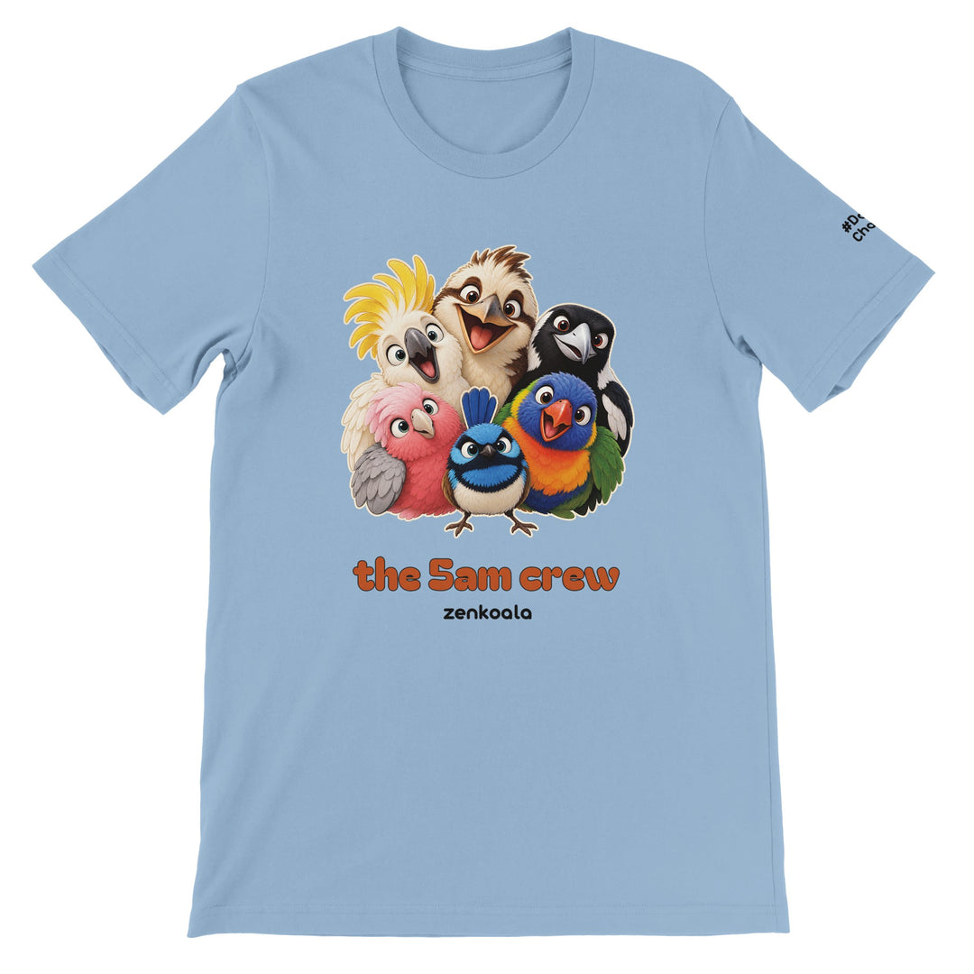 The 5am Crew feel-good tee in light blue, Zen Koala Australia