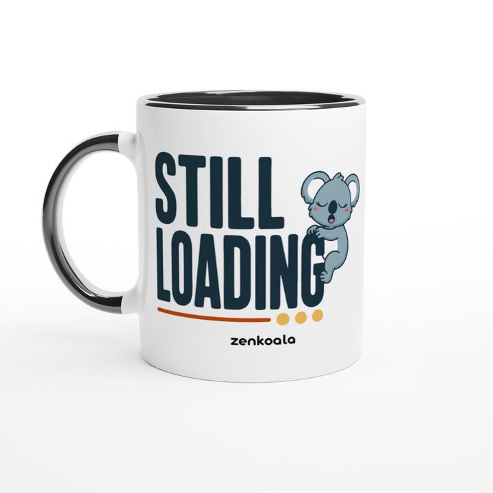 Still Loading Koala mug in black: white with a black rim, inside and handle, Zen Koala Australia