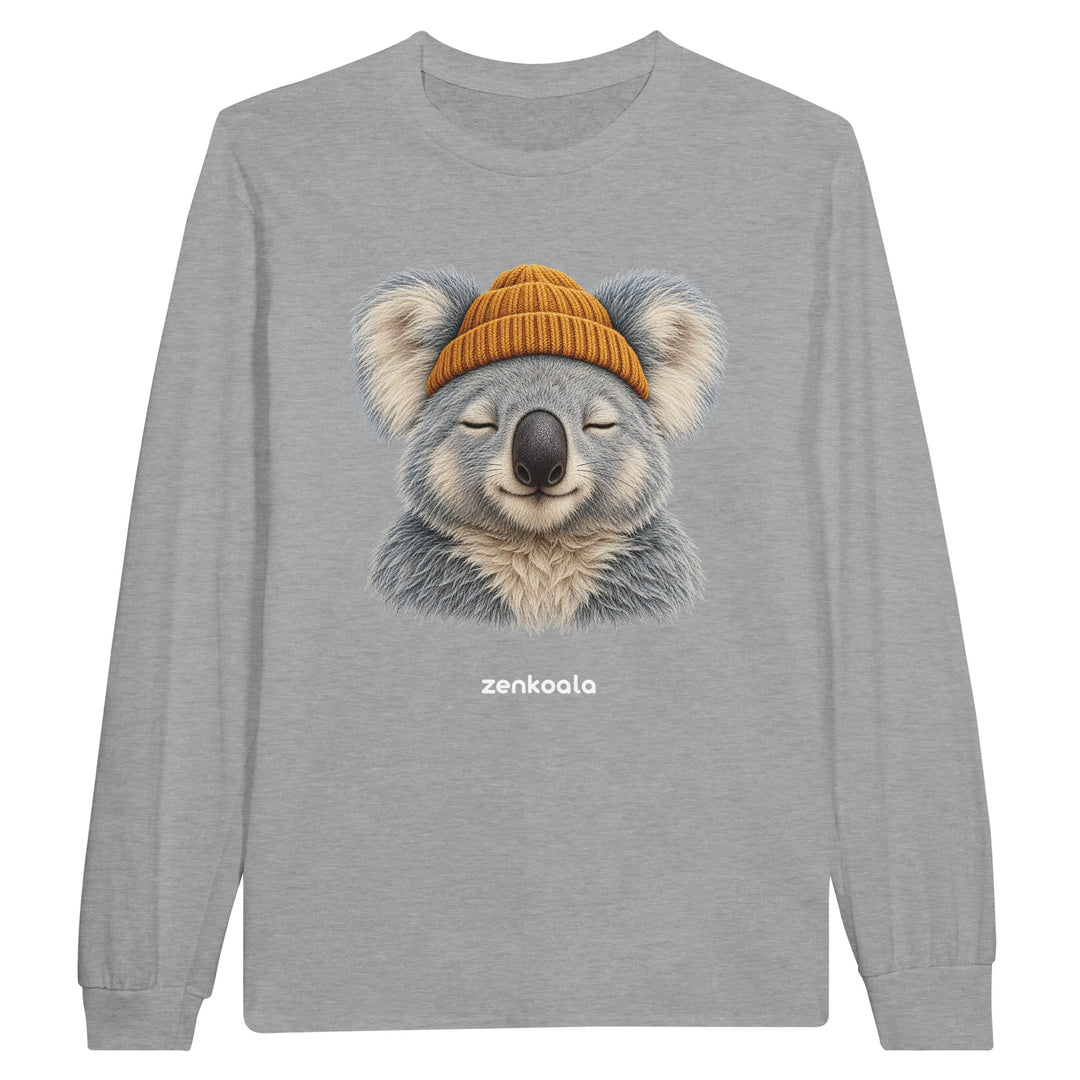 Koala Beanie feel-good long sleeve tee in sports grey, Zen Koala Australia