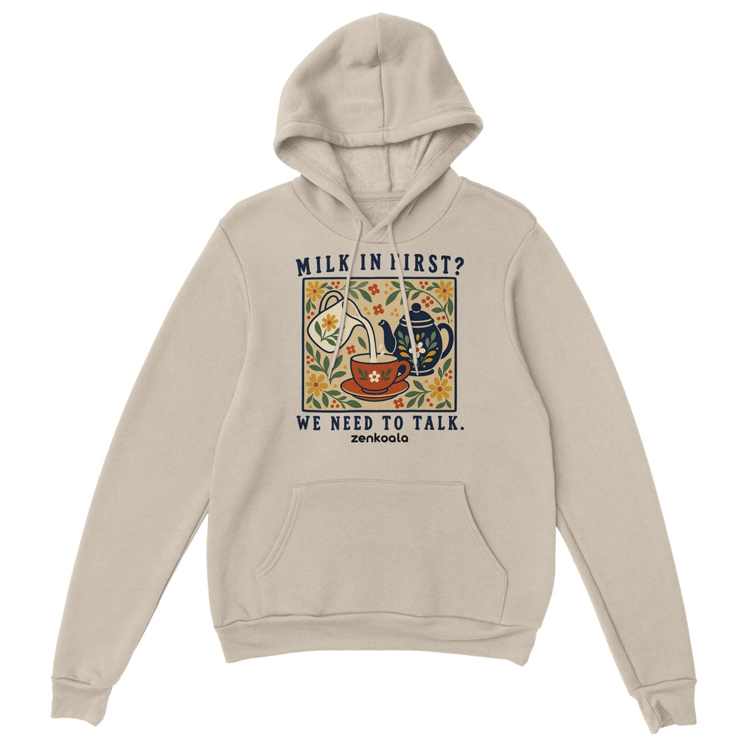Milk in First feel-good hoodie in sand, Zen Koala Australia