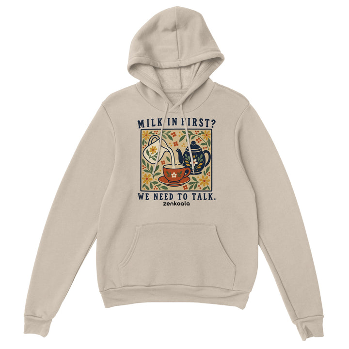 Milk in First feel-good hoodie in sand, Zen Koala Australia