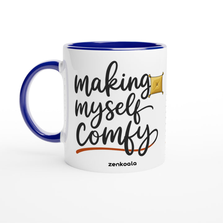 Making Myself Comfy mug in blue: white with a blue rim, inside and handle, Zen Koala Australia