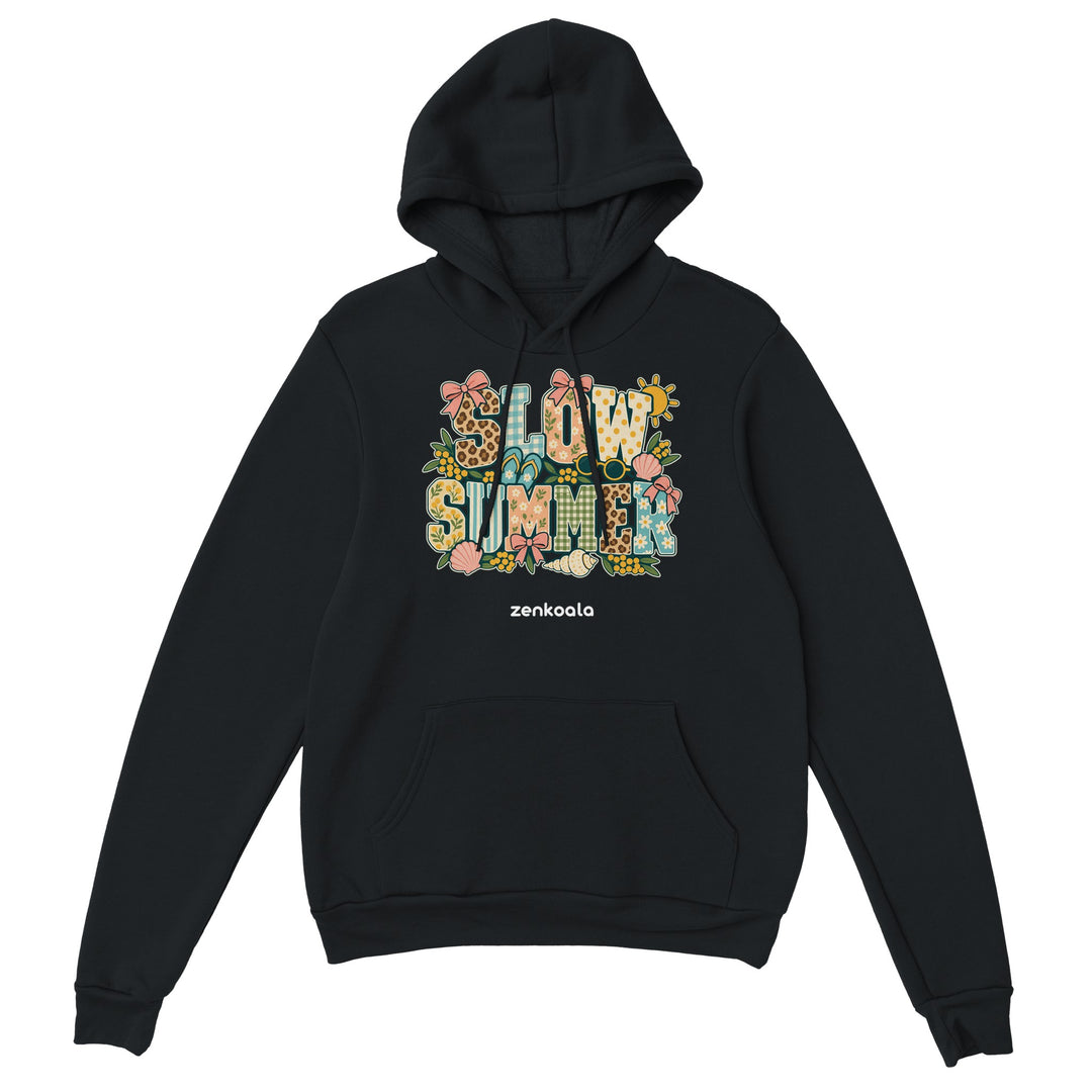 Slow Summer feel-good hoodie in black, Zen Koala Australia