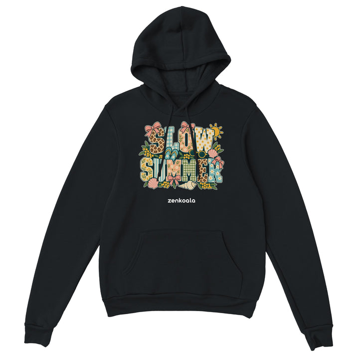 Slow Summer feel-good hoodie in black, Zen Koala Australia