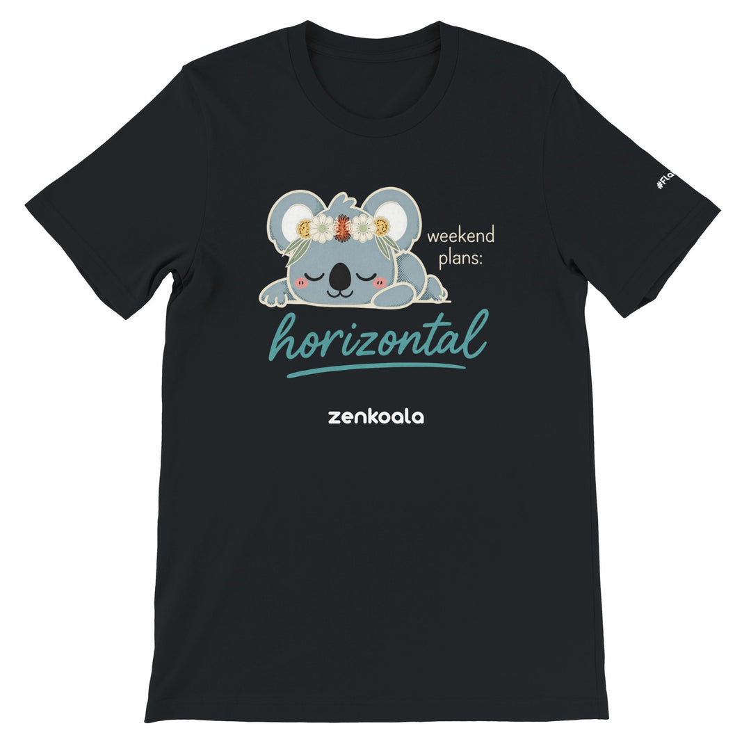 Weekend Plans Horizontal Koala feel-good tee in black — Zen Koala Australia