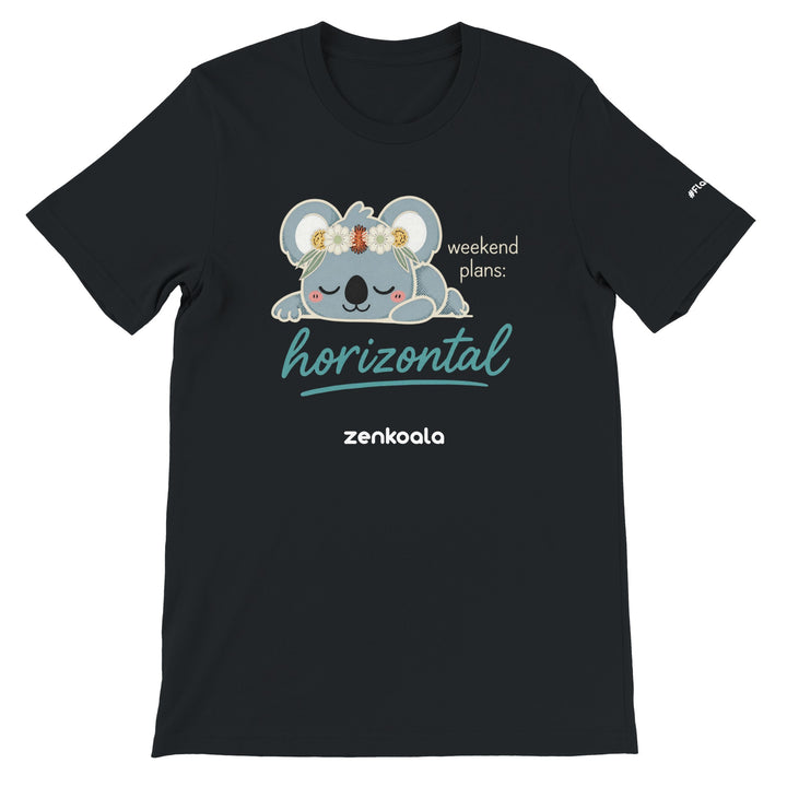 Weekend Plans Horizontal Koala feel-good tee in black — Zen Koala Australia