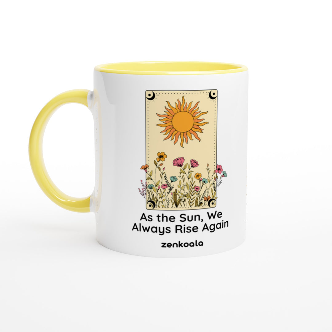 As The Sun mug in yellow: white with a yellow rim, inside and handle, Zen Koala Australia