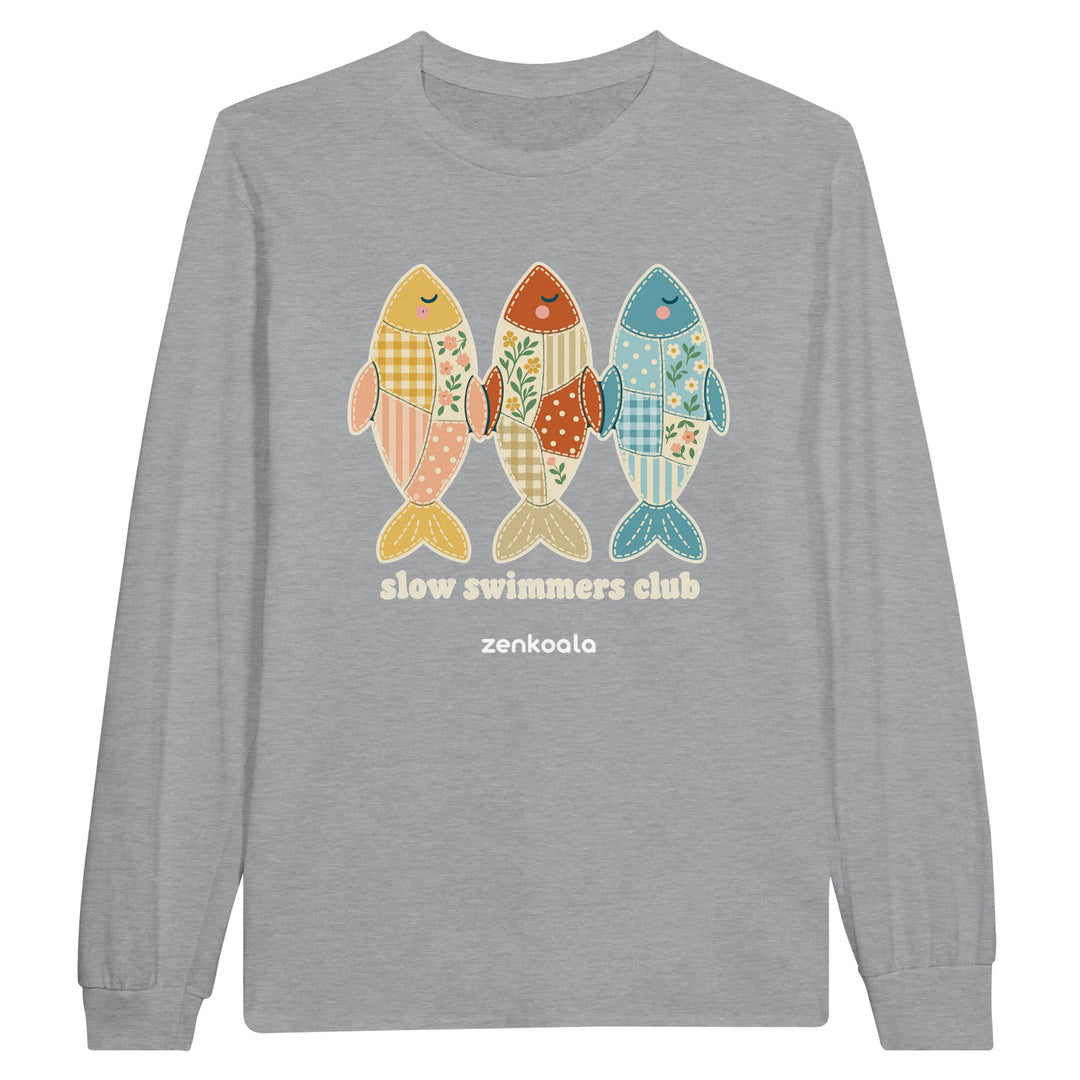 Slow Swimmers Club feel-good long sleeve tee in sports grey, Zen Koala Australia