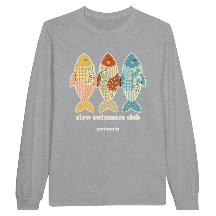 Slow Swimmers Club feel-good long sleeve tee in sports grey, Zen Koala Australia