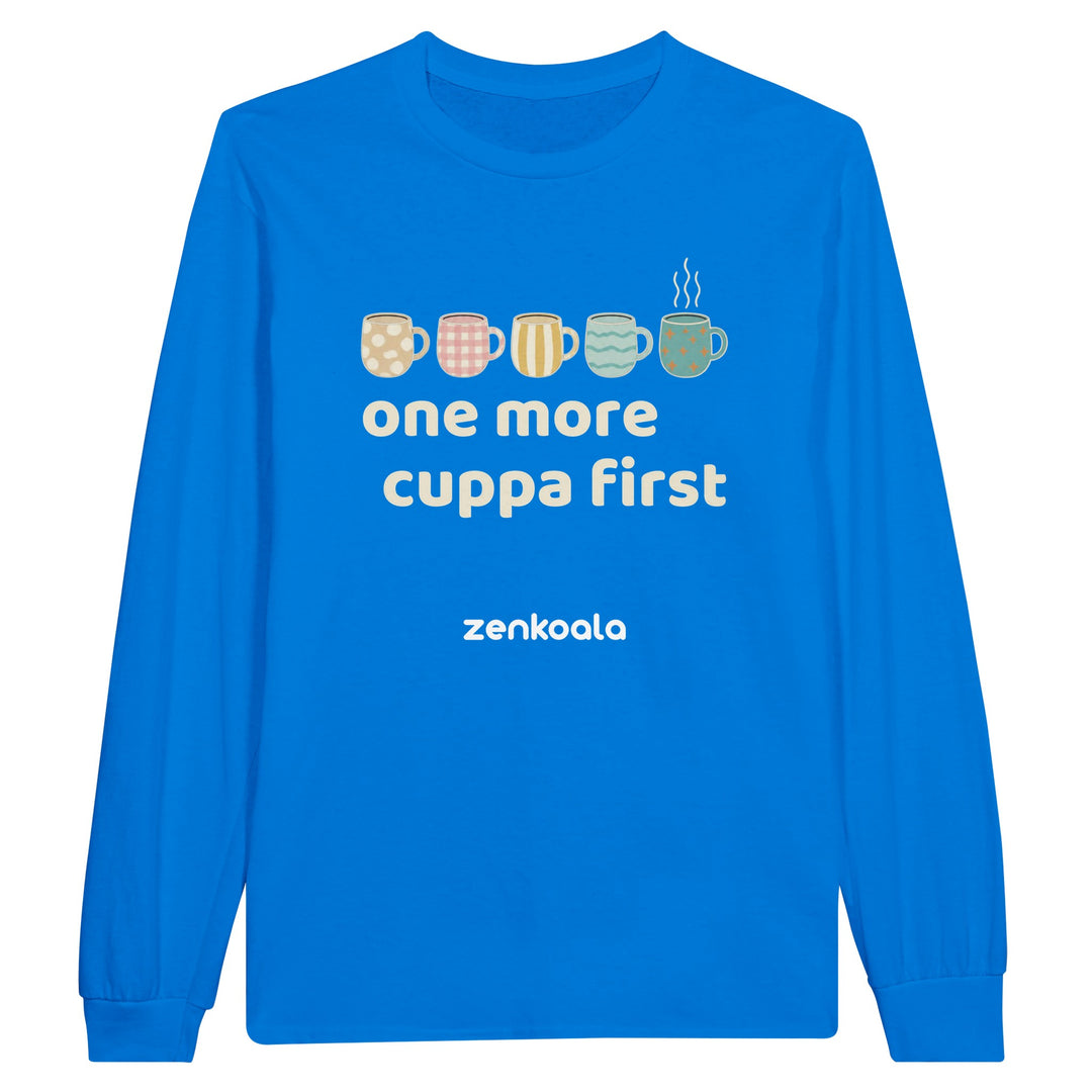 One More Cuppa First long sleeve tee in royal — Zen Koala Australia