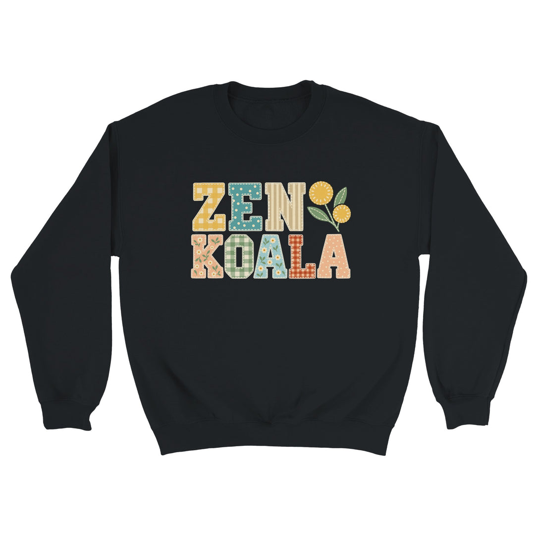 Zen Koala Faux Patchwork feel-good sweatshirt in black, Zen Koala Australia
