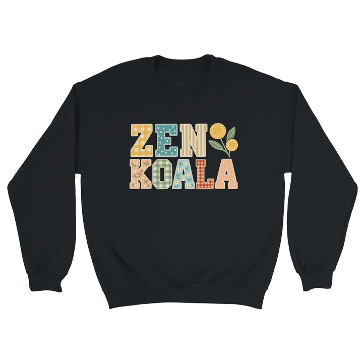 Zen Koala Faux Patchwork feel-good sweatshirt in black, Zen Koala Australia